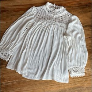 Gap | Crochet Lace Trim Mockneck Blouse.